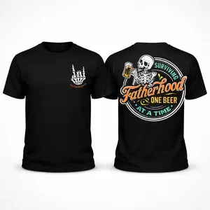 Funny Dad Shirt Surviving Fatherhood One Beer at a Time, Skeleton Drinking Beer Graphic Tee, Fathers Day Gift Idea, Vintage Cotton Unisex Shirt  Hot Trendd
