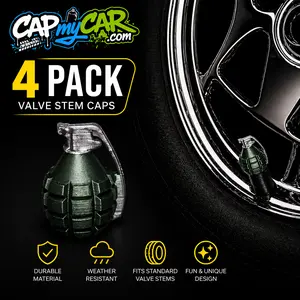 Grenade Valve Stem Caps (4 Pack) – Military Style Tire Valve Covers for Cars, Trucks & Bikes | CapMyCar