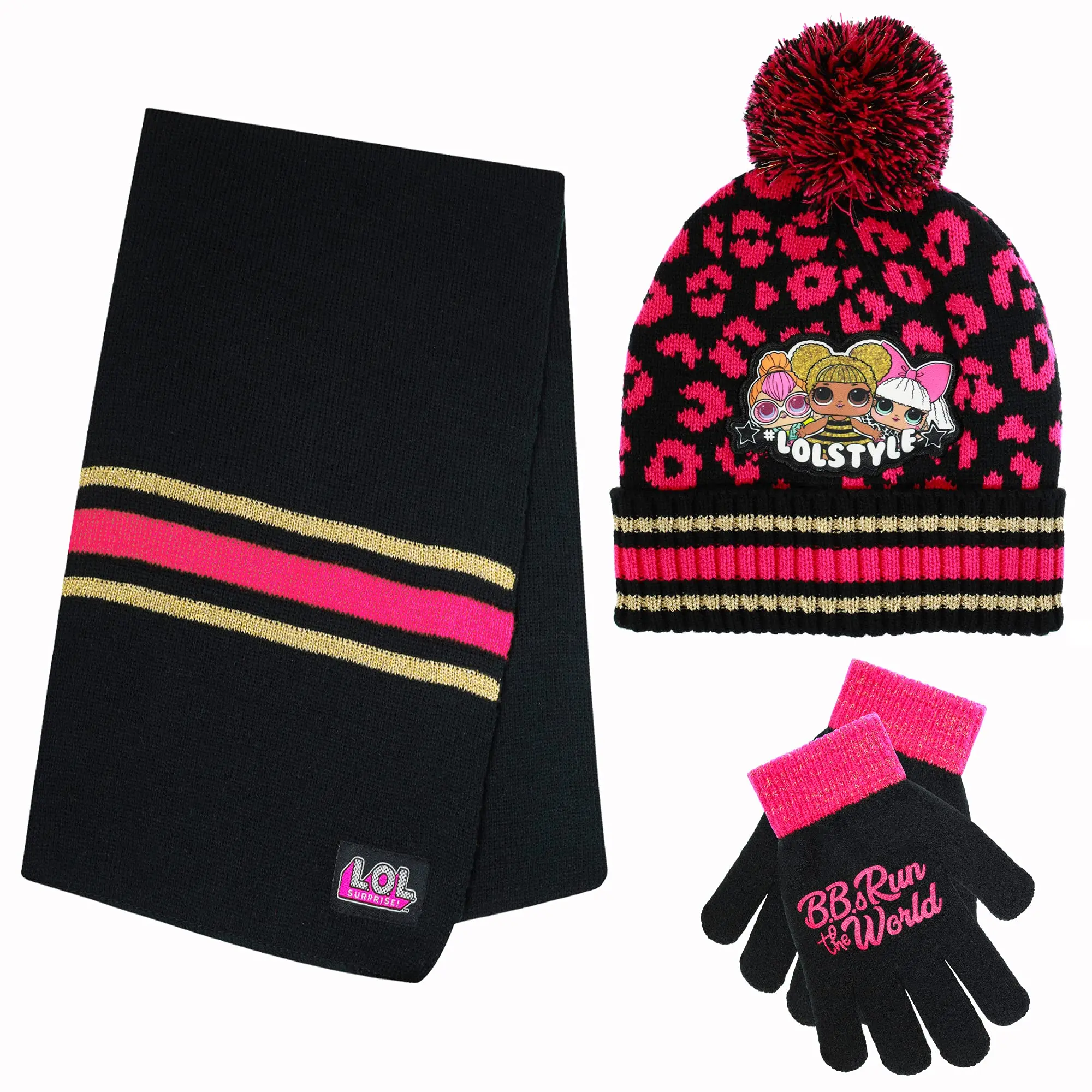 L.O.L Surprise! Girls and Toddler Winter Hat and Glove Set, Kids Winter Hat with Scarf and Toddler Hat and Glove Set