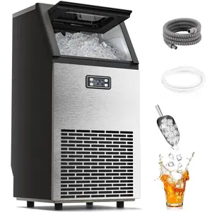 Commercial Ice Maker Machine, 2026 Upgraded 66lbs/80lbs/100lbs 24H Stainless Steel Ice Maker Machine with 33lbs Storage Capacity, Self-Cleaning Freestanding Ice Maker for Home Bar Restaurant Office Outdoor