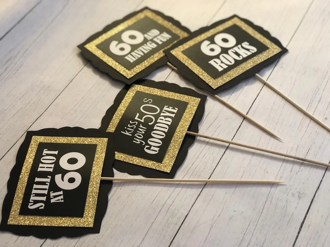 60th Birthday Party Decorations, Party Table Centerpieces, 60th Birthday Floral Picks