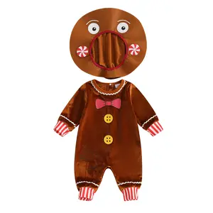 Ma&Baby Baby Gingerbread Man Costume Newborn Infant Christmas Outfit Toddler Kids Ginger Bread Outfit Romper Jumpsuit Hat