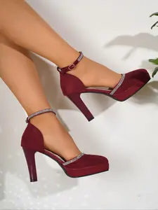 Women's Rhinestone Decorated Pointed Toe Dance Shoes, Elegant Buckle Design High Heel Shoes for Party, Sports Dance Shoes for Women, Valentine's Day Gift, Glitter Shoes