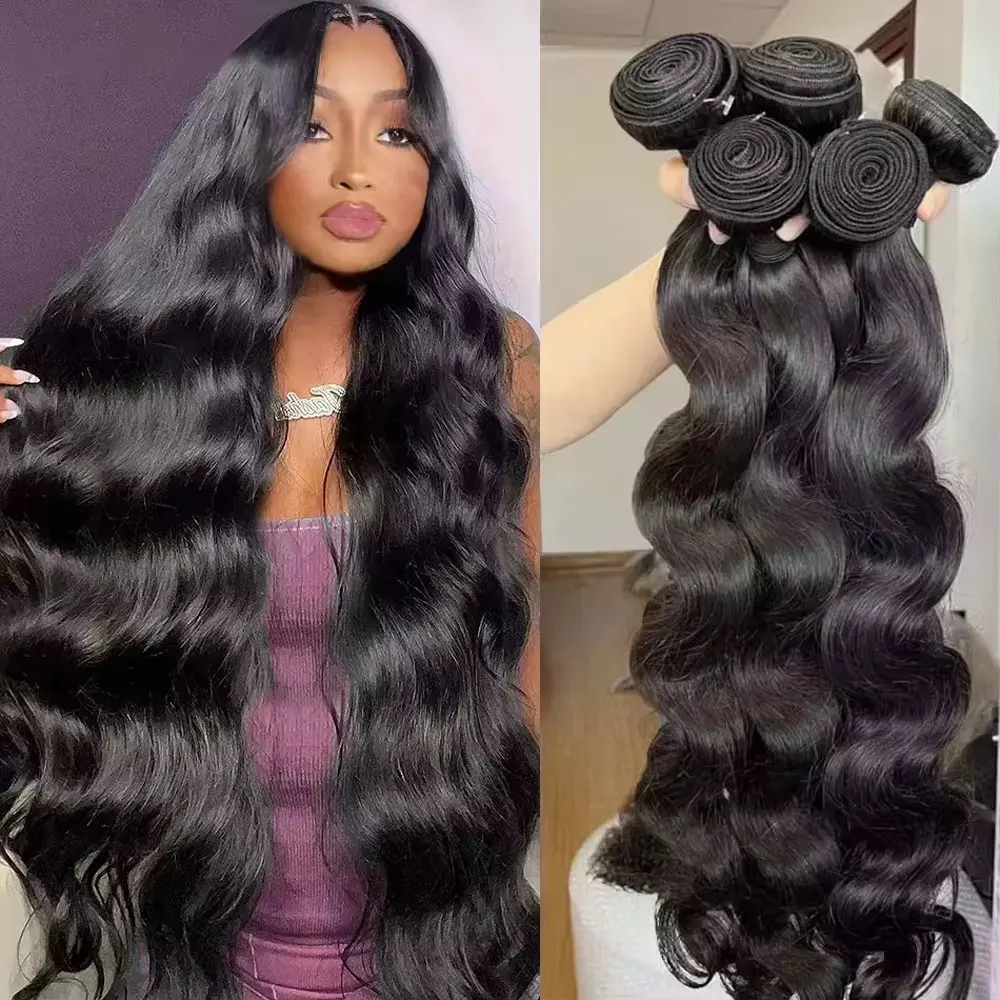 Megeen Hair 10-32 Inches Body Wave Hair Bundles 100% Human Hair Bundles Raw Hair Extensions Brazilian Remy Natural Water Wave 3 Bundles Deals