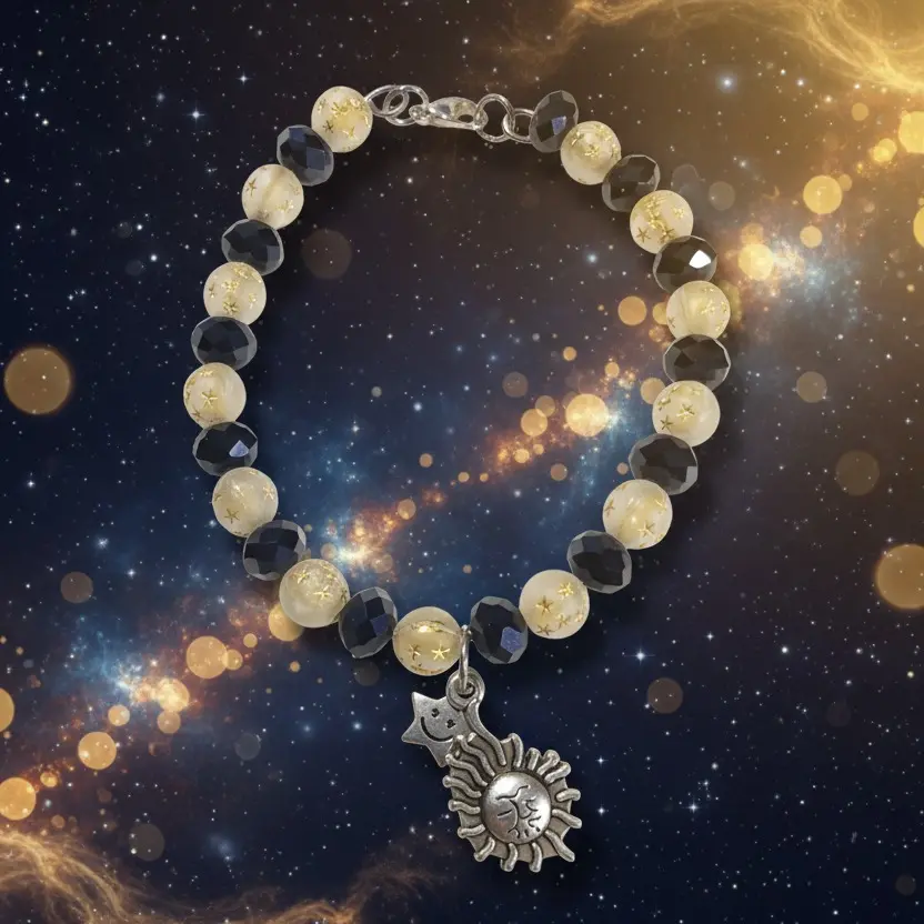 Sunshine Sunflower Themed Gold and Black Beaded Memory Wire Bracelet with Unique Sunshine Sunflower Design and Sophisticated Gold Black Color Scheme