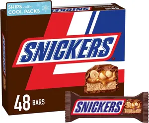 Snickers Chocolate Candy Bars, Peanut Full Size, 1.86 oz. Pack of 12, 24, 48