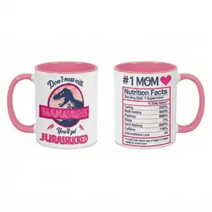 "Don't Mess With Mamasaurus You'll Get Jurasskicked" — #1 Mom Supermom Nutrition Facts Ceramic Mug 11oz/15oz Funny Dinosaur Motherhood Novelty Gift Mother's Day Birthday Present Durable Coffee Cup Dishwasher Safe Home Office Drinkware tiktokshopspringglow