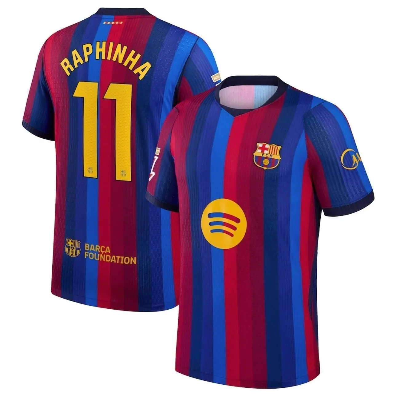Unisex Soccer Jersey Blue Red Striped Soccer Jersey #11 Raphinha Fan Style Football Shirt 2026/2027
