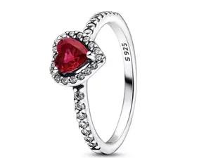 Women's 925 Stamp Heart Ring - 925-Coated Metal Red Brilliant Minimalist Elegance Costume Jewelry, Casual Style Rings for Everyday Romance, Heart Rings
