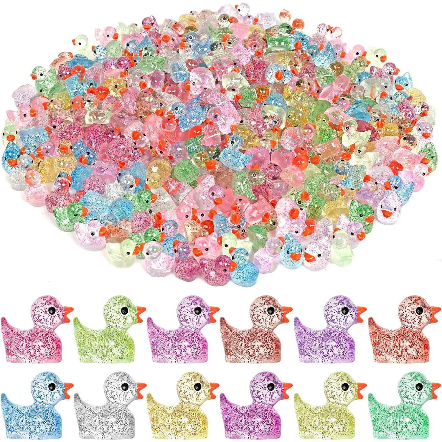 120 Pcs Glitter Mini Resin Ducks 12 Colors Little Duck Figures Tiny Ducks for DIY Garden Micro Landscape Aquarium Potted Dollhouse Decoration Decor