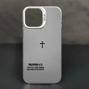 Compatible with iPhone 17 16 15 Pro Max Plus 14 13 12 11 X XR Air E Cross Sacred Bible Verse Philippians 4:13 Pattern Durable shockproof Anti-Scratch PC Protective case
