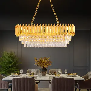 Modern Gold Crystal Chandelier, Dimmable 3-Tier Raindrop Effect Hanging Crystal Chandelier for Kitchen Island/Dining Room/Bedroom/Living Room