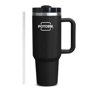 Potorik 40oz Tumbler with Handle & Straw Lid - Insulated Stainless Steel, Durable & Reusable, Washable, Spill-Proof Accessory Set, Black - Reuse, Ceramic, Drinkware, Coffee Mug