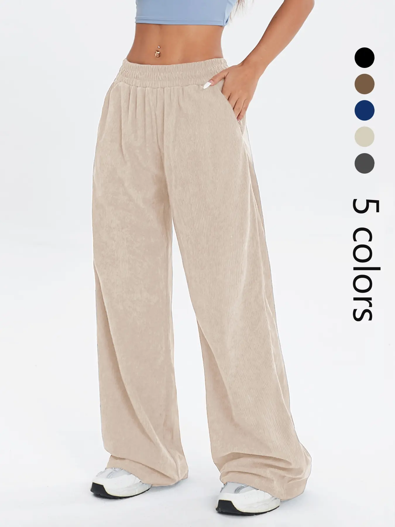 Women's Autumn Winter Corduroy Jogger Pants, Loose Straight Leg with Pockets, Casual Long Running Trousers, K1124-1#, Ladies Fashion Clothing