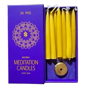 SONAVI Beeswax Meditation Candles – 20 pcs with Brass Holder (20 Min Burn Time)