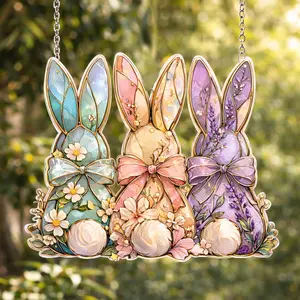 Easter Bunny Acrylic Suncatcher Stained Glass Style Rabbit Window Hanging Spring Floral Bunny Decor Easter Window Decor Cute Bunny Gift