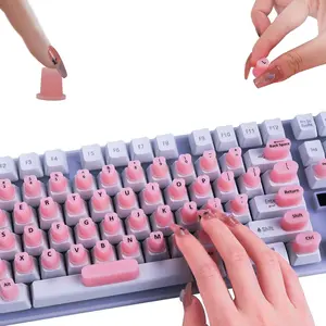 SQ-KCS001 70 Pcs RaisedTip Keyboard Stickers for Long Nails with Letters: Adhesive Typing Bubbles for Women,Office & Gaming Girls Accessories Gift (Light Pink)