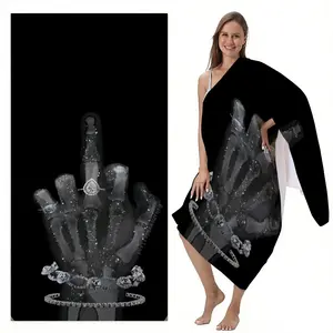 High Street Dark Style Rhinestone Skull Middle Finger Print Beach Towel, Quick Dry Soft Microfiber, Multiple Sizes, Lightweight Sandproof