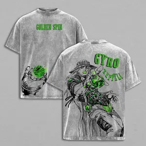 Gyro Zeppeli – JoJo’s Bizarre Adventure Steel Ball Run Anime Spin Technique Golden Spin Pizza Mozzarella Manga Graphic Double Printed Washed Tee, Menswear Heavy Cotton Unisex Oversize Streetwear Vintage