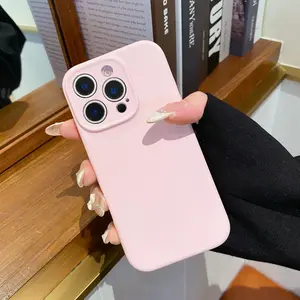 Minimalist solid color liquid silicone phone case suitable for iPhone 17 Pro Max 17 Air 16 15 14 13 12 Pro Max 16 15 14 Plus, with soft and luxurious design, providing high depth lens protection Phone Protective Cover