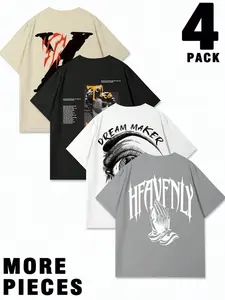 Men's Letter Print Short Sleeve Tee, Regular Fit Casual Crew Neck T-shirt for Daily Wear, Men's Top for All Seasons, Biker T Shirt