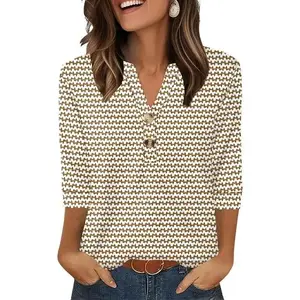 Women's Top 3/4 Sleeve Hayley Women's Shirt 2025 Summer Fashion Women's Shirt Beach Vacation Clothing Women's Clothing GamisRAIMENTRY