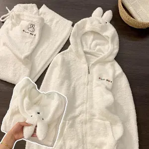 Miffy Two-Piece Pajamas Anime Style Women Student Homewear Polyester Hooded Pajamas Warm Home Clothes for Autumn and Winter New
