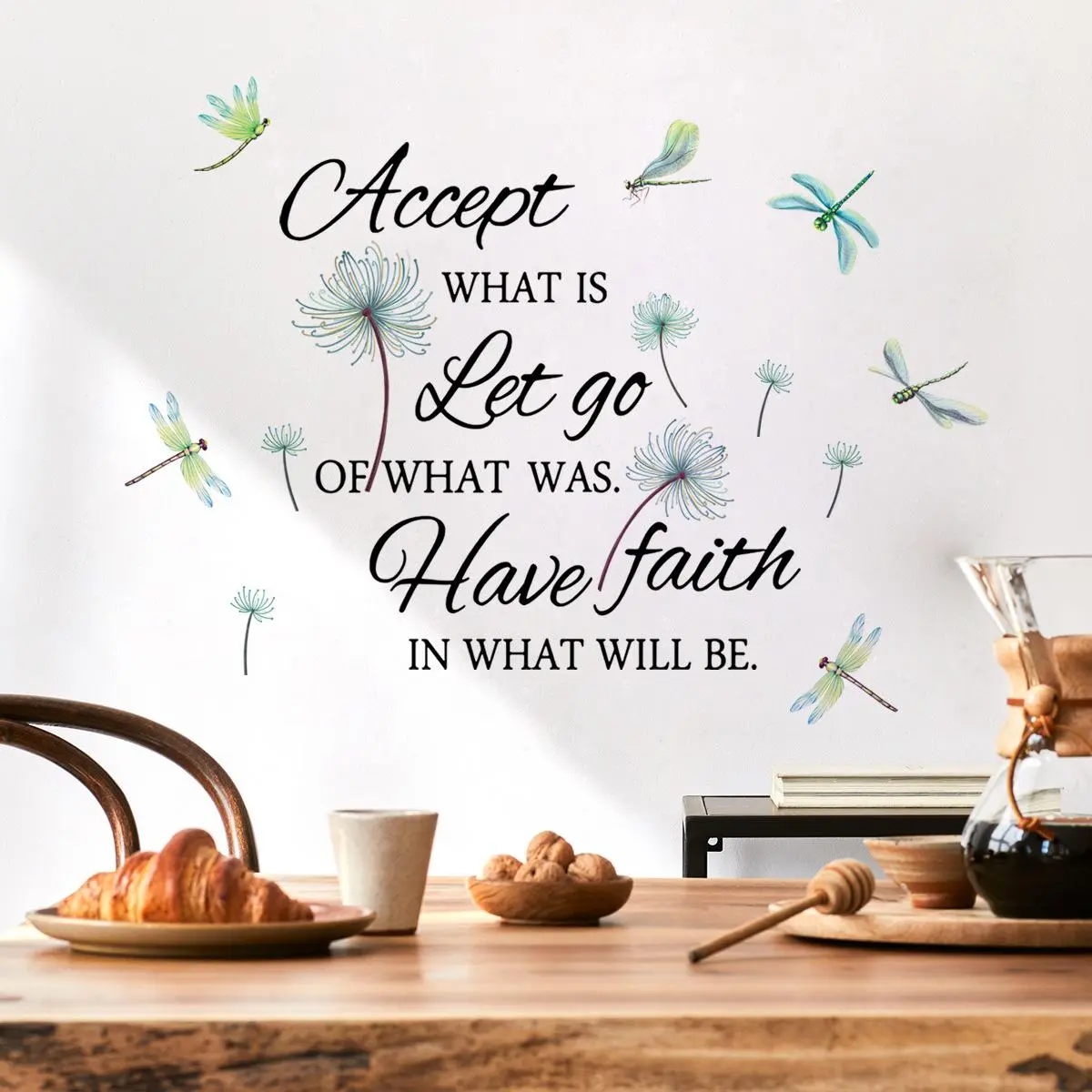 Dandelion & Letter Pattern Wall Sticker, 1 Count Self-adhesive Removable Wall Decal, Decorative Wall Art Stickers Interior Wall Decor for Home Kitchen Bedroom, Decoration Sticker, Floral Pattern Sticker