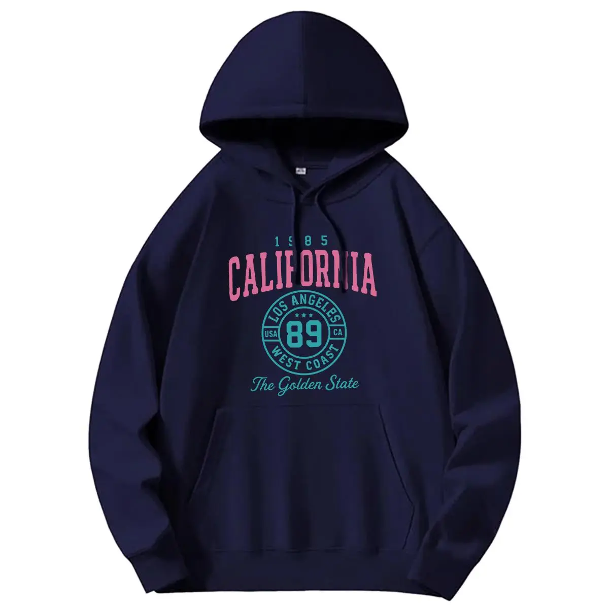 Women's Comfy Cotton Sunland Trendy Queen "California" Pattern Oversized Long-Sleeves Ribbed Kangaroo Pocket Hoodie - Fleece Fabric, 2025 Fall Winter Everyday Jeans-Matching Pullover Top, Cute, Sweatshirts, Loose, Casual