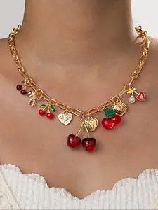 Cute Cherry Bow Pendant Necklace for Women, Casual Fashion Jewelry, Perfect for Daily Wear, Vacation Parties, Holiday Birthday Gift, Charms Necklace
