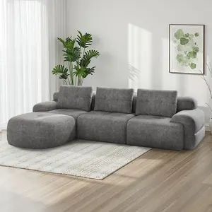 [Summervibes - 2 PGKS] 112'' Sage Green Modular Sectional Sofa with Chaise Full-Foam Structure Woven Texture Upholstery Oversized Modern Couch for Living Room Compression Packaging Design,Gifts for the Whole Family: Husband & Wife, Mom & Dad