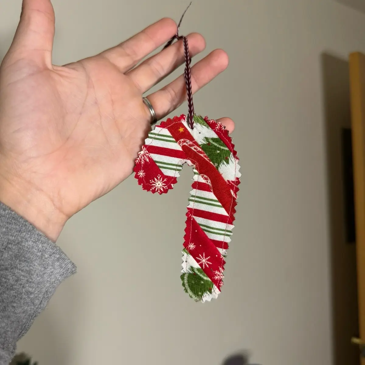 Handmade Fabric Candycane Christmas Ornament