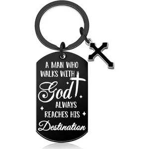 Christian Keychain for Men Bible Verse Cross Keychains Personalized Christian Gifts Ideas Religious Bible Scripture Car Accessories Walk with God Baptism Gift for Man Scripture Keychain