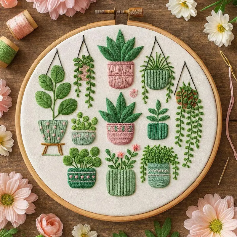 Beginner Embroidery Kit, Elegant Plant-Design Cross Stitch Set, Flower Embroidery, Hand-Embroidery DIY Kits Craft Supplies with Cloth, Thread and Needle, Embroidery Kit For Beginners, Two Styles Available