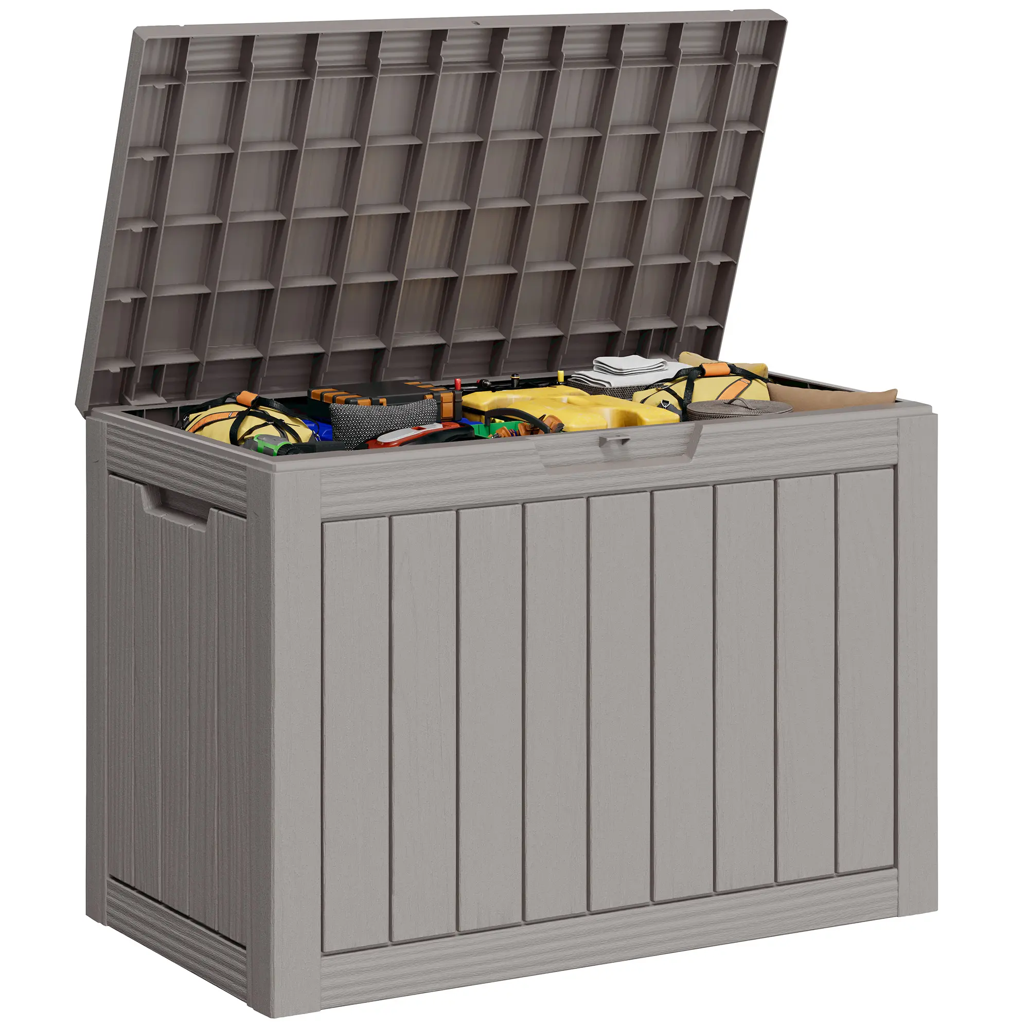 45Gallon Wood Grain Storage Box Weatherproof UV Resistant Indoor Outdoor Use Easy KD Assembly Reinforced Polypropylene Multi Scene Use - Organiser-Summervibes