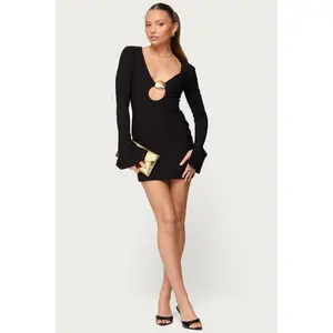 Coastal Plunge Neck Cutout Mini Dress