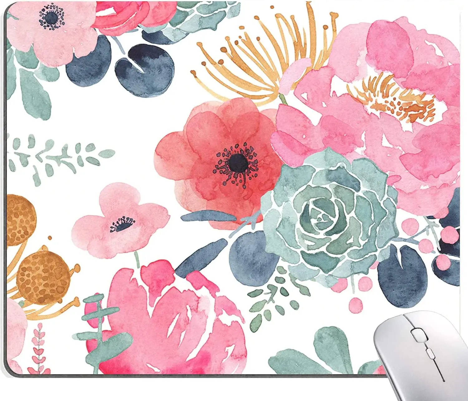 Premium Textured Mouse Pad with Pink Green Flower Design Non Slip Rubber Base Mousepad for Laptop Computer PC 9.5x7.9 in