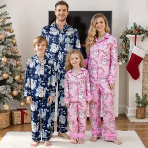 Babamoon Christmas Family Matching Satin Silk Pajamas Set Santa Claus Long Sleeve Button Down Pj Set Festival Party Xmas Jammies Sleepwear