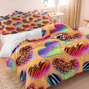 Y2K Sweet Cool Duvet Cover Set with 1-2 Pillowcases No Core, Leopard Print, Tiger Print, Zebra Print Heart Outline Gradient Design, Soft Skin-Friendly, Vintage Trendy Bedroom Decor, Gift for Fashion Men or Women