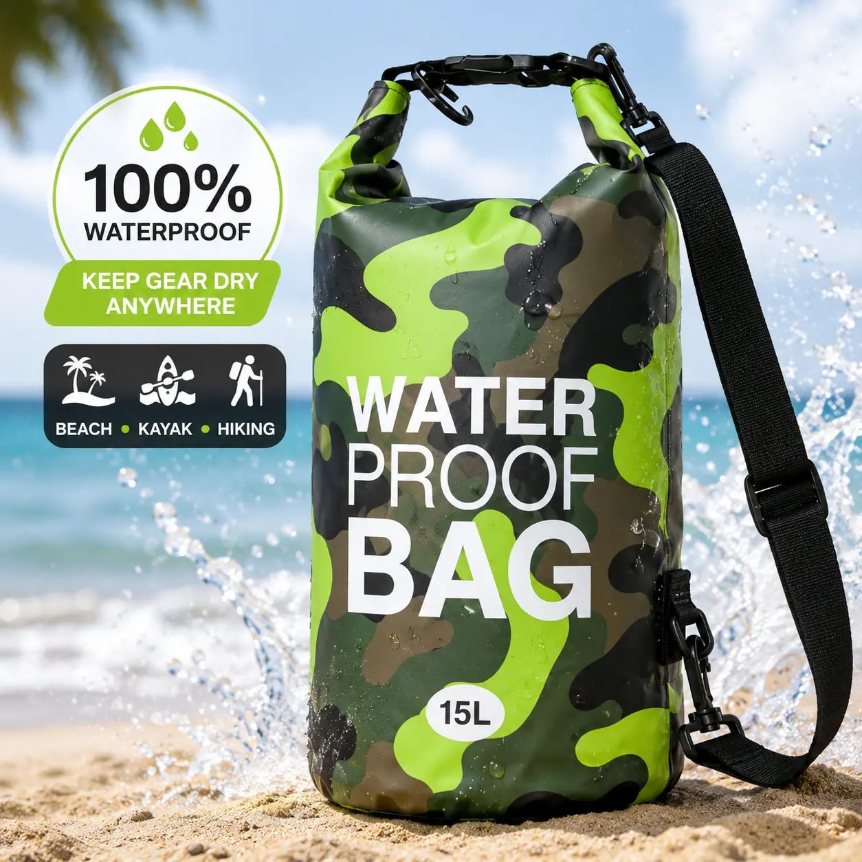 Outdoor Waterproof Dry Bag - Lightweight Roll Top Seal 20L Backpack, Boating Accessory for Water Sports, Kayaking & Camping Gear with Phone Protection