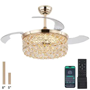 Kviflon 48'' Invisible Crystal Ceiling Fan with Light 6 Speeds 3 CCT Dimmable Remote Control Modern Woven Crystal Design-9020 Full Crystal Luxury Look 6 Speeds Reversible Airflow 3 Color LED Quiet DC Motor Remote & App Control-9020