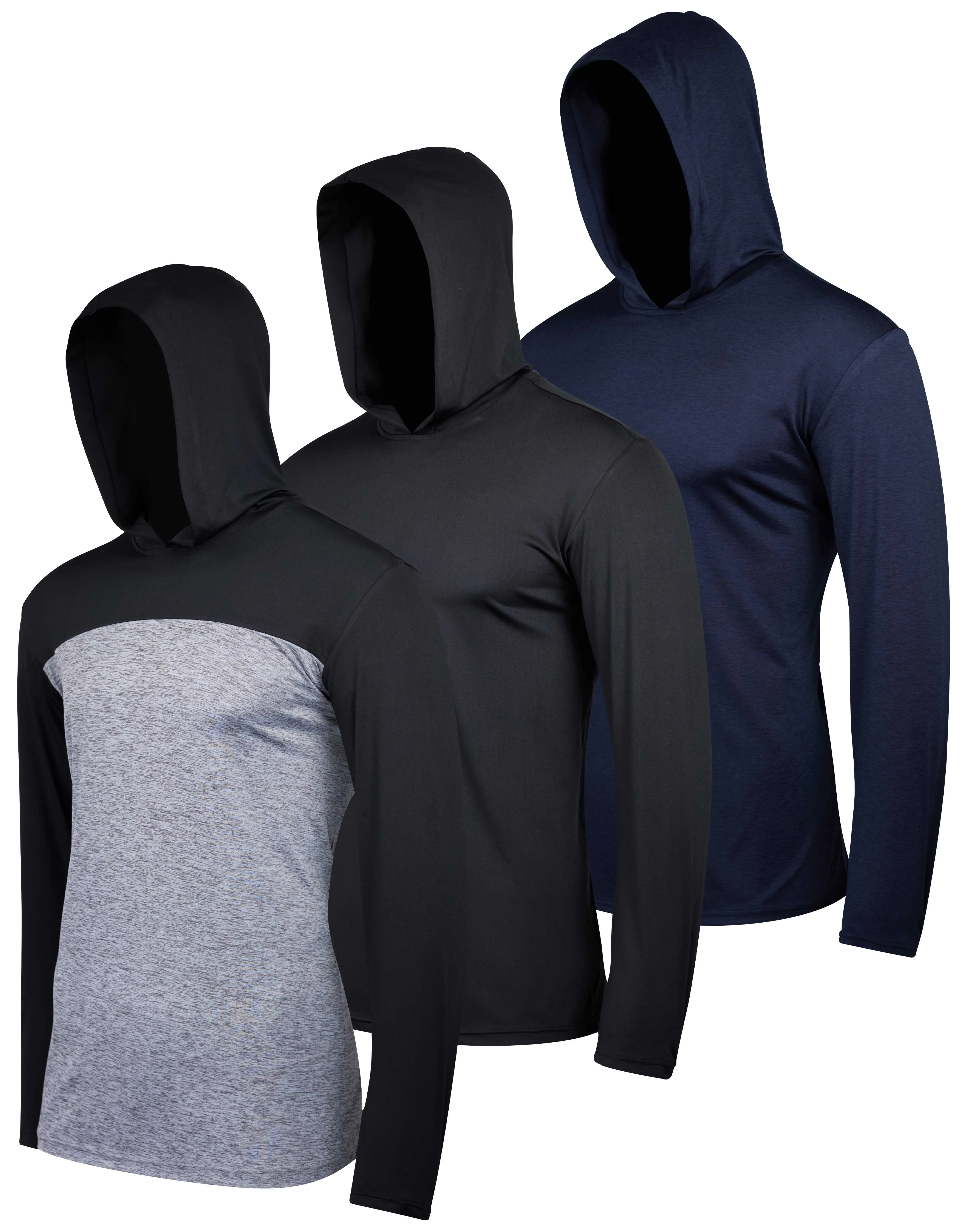 3 Pack: Men's Dry Fit Moisture Wicking Long Sleeve Active Athletic Hoodie Pullover Sweatshirt (Big & Tall)