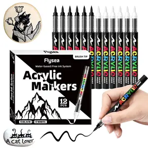 12 pieces, 6 black and 6 white, automatic ink control acrylic paint markers, Paint markers set, acrylic markers, acrylic felt, felt coloring, alcohol markers, art supplies, student art supplies, suitable for rock painting, canvas, fabric, stones, wood
