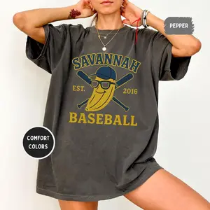 Comfort Colors Retro Savannah  Baseball T-shirt - Vintage Style Unisex Tee, Soft Cotton Shirt, Banana Sports Team Fan Apparel, Casual Top,
