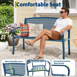 Garvee Weather-Resistant Outdoor Metal Garden Bench, 50" Steel Patio Bench with Decorative Curved Backrest, Ideal for Yard, Porch, Park or Backyard