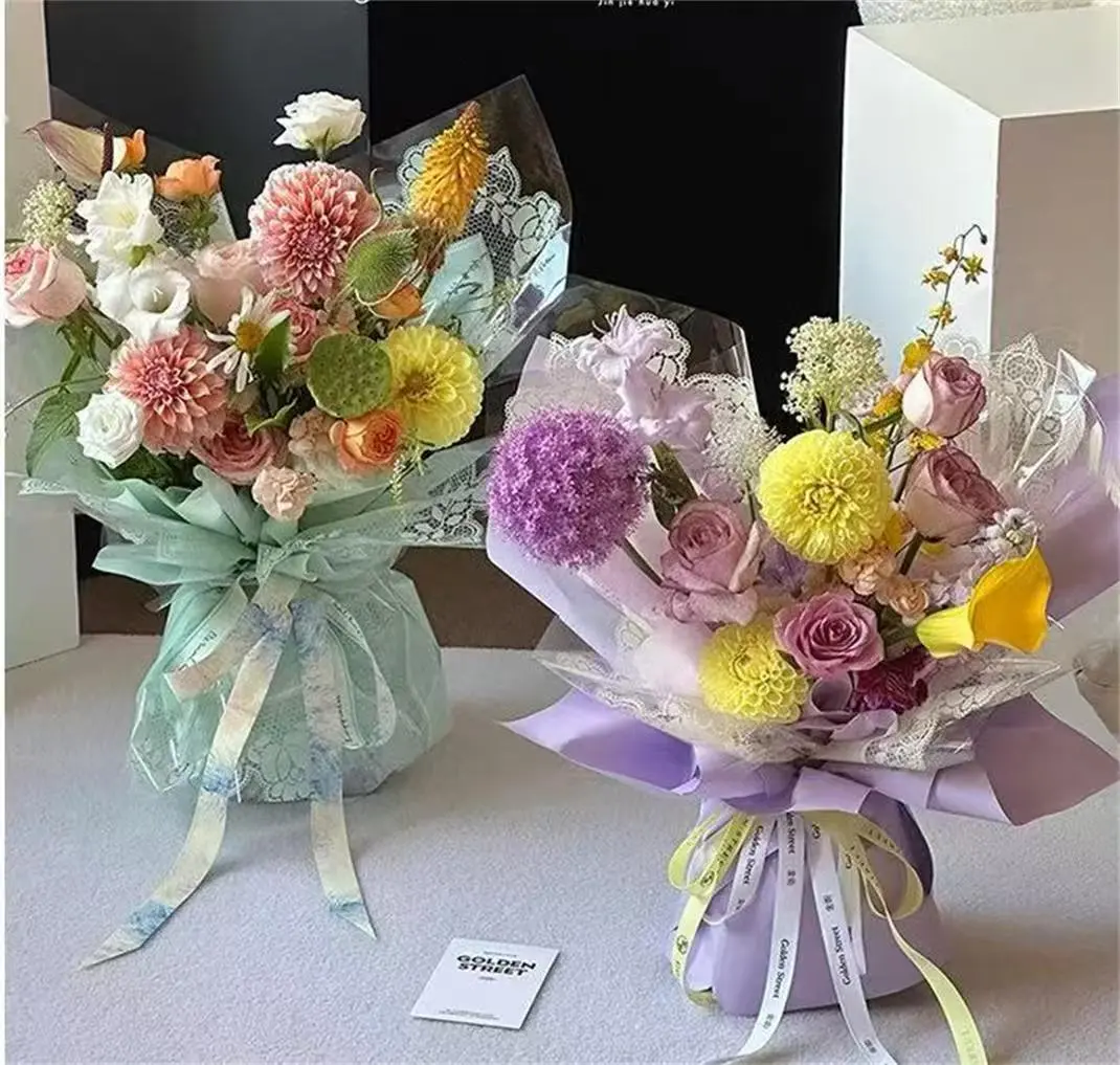 20 Sheets Lace Floral Wrapping Film, 22.4 x 22.4 in OPP Bouquet Wrap, Florist Packaging Supplies