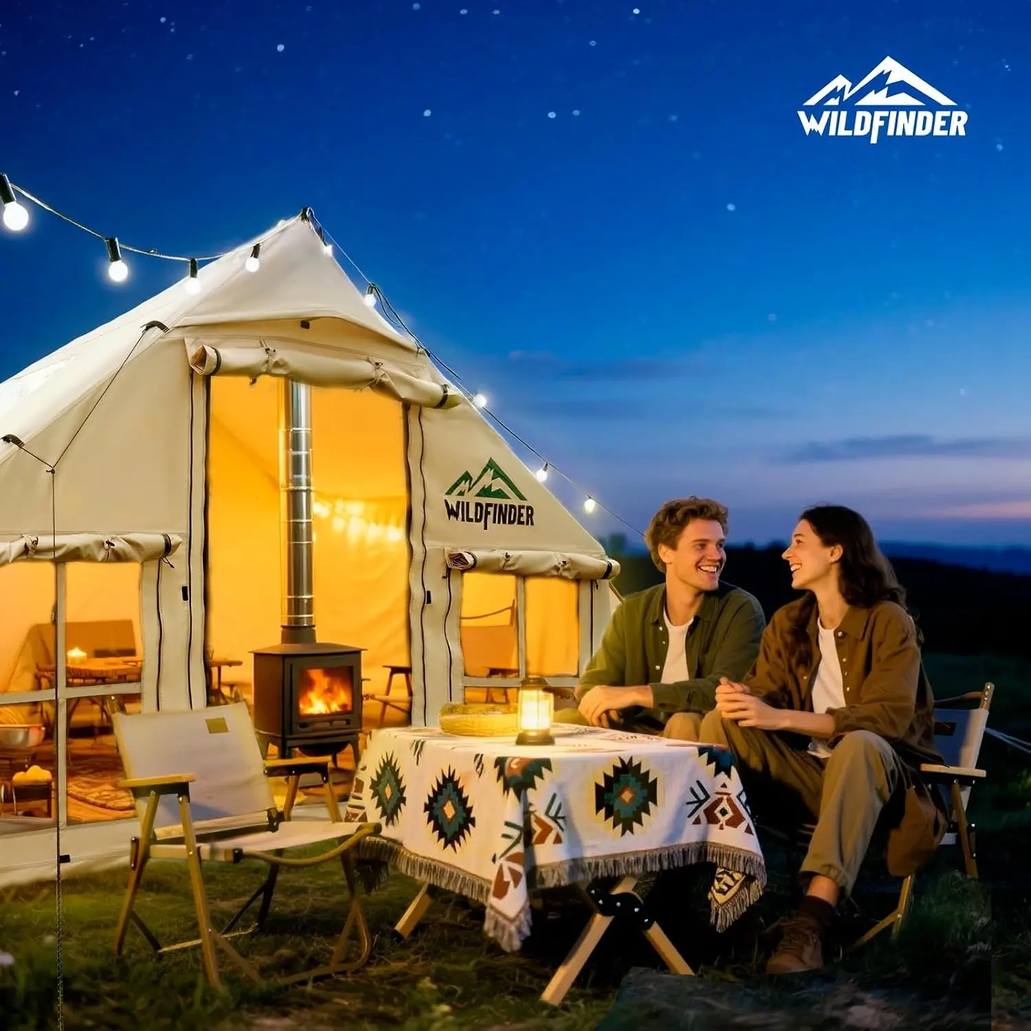 4-Season Waterproof Oxford Tunnel Camping Tent with Hand Pump, Stove Jack for Family Use