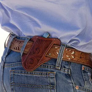 Martin Saddlery Floral Angled Knife Scabbard - Tooled Leather, USA Made