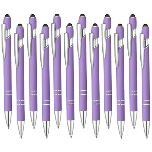 12 Pcs Black Ink Ballpoint Pen with Stylus Tip, 1.0 mm Metal Pen Stylus Pen for Touch Screens, 2 in 1 Thank You Pen Gift for Friends, Colleagues, Coworker, Office, Family(Purple)