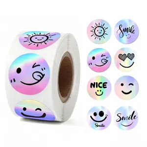 500 Pcs Roll Rainbow Smile Face Self-Adhesive Stickers, Circle Sticker Label Waterproof Round Label Decorative Stickers for Gifts, Cake Packaging, Cards